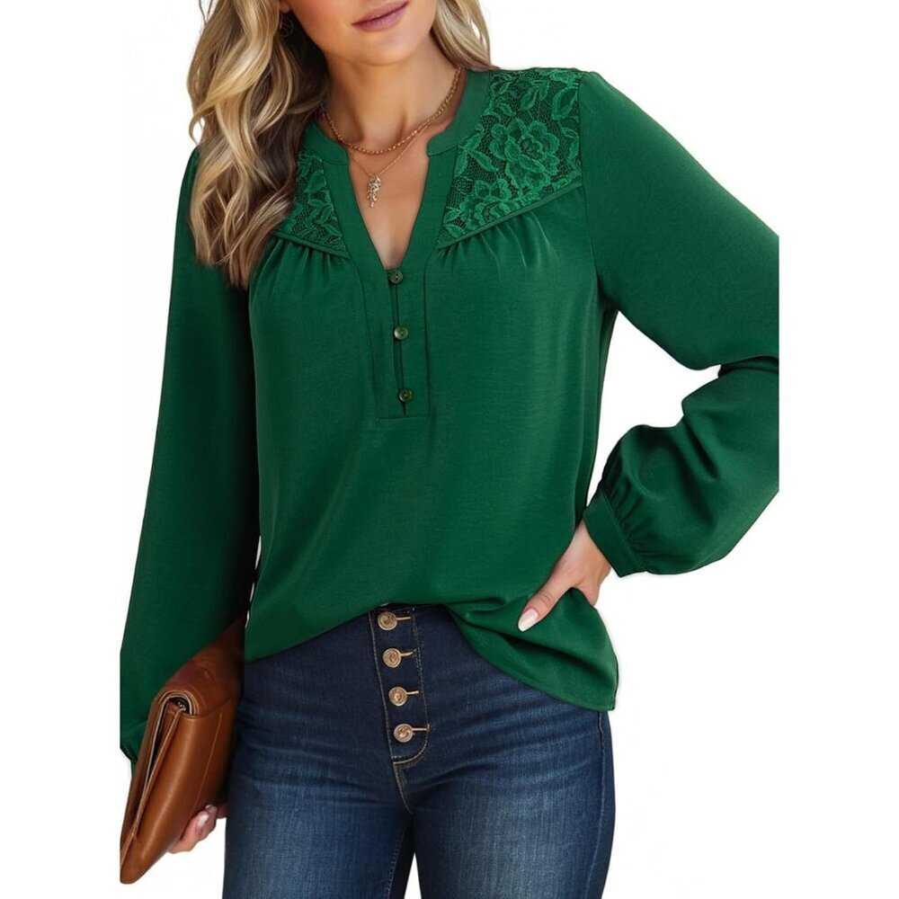 Womens Blouses Polyester Long Sleeve V-Neck Casual Work Shirts